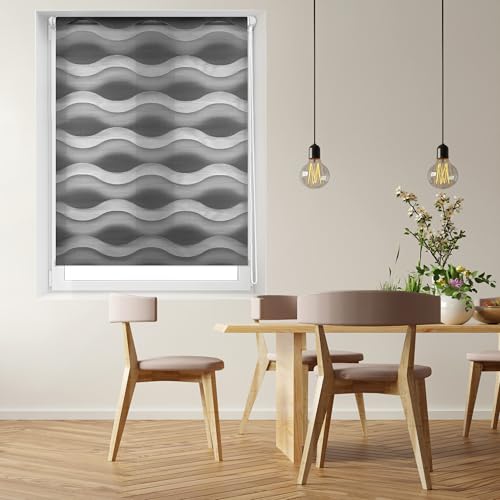 Blindecor Moon Double Layer Roller Blind for Night and Day, Anthracite, 87 x 150 cm (width x length), Fabric Size 84 x 145 cm (width x length)