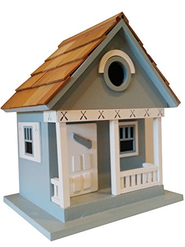 Blue Lake Cottage Birdhouse is a Whimsical and Peaceful Lakefront Blue Cottage that is a fully functional Outdoor Wood Birdhouse