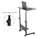 Height Adjustable Wooden Laptop Table Computer Standing Desk with Tablet iPad Slot Mobile Workstation with Wheels (Black)