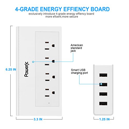 Travel Power Strip USB Adapter 4 Outlets with High Speed Smart USB Charging Ports Station Powerjc,White - Thumbnail 2