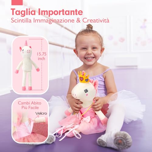 Hahaland Girl's Gift 3-6 Years, 10 Pieces Unicorn Gift Set | Unicorn Plush Toy with Bag and 3 Dresses, Dress Up the Doll, Girl Games 3 4 5 6 Years Old Female