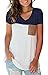 SAMPEEL Casual V Neck T Shirt Color Block Tee Blouse with Suede Pocket Navy Blue M