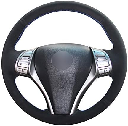 KAIFXPMQ Hand-stitched DIY Black Suede Leather Car Steering Wheel Cover for Nissan Teana 2013-2018 Altima 2013-2018 X-Trail 2014-2017