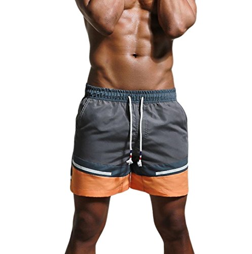 Elogoog Men's Breathable Striped Beach Board Shorts Swim Trunks Slim Wear Striped Boxer Briefs Underpants (M, Grey)