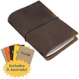 Handcrafted Top Grain Leather Journal Notebook Cover: Includes 5 Bonus Refillable Field Note Book Journals/Compatible with Field Notes and Moleskine Cahier Notebook (3.5
