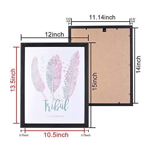 Metrekey 11x14 Picture Frame Woodgrain Beveled Edge 14x11 Photo Frames 2 Pack Wall Mounting Decor Plexiglass Cover Black