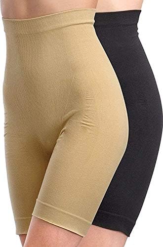 Women’s Cotton Lycra Tummy Control 4-in-1 Shapewear - Tummy, Back, Thighs, Hips,Free Size(Pack of 2) Black/Beige
