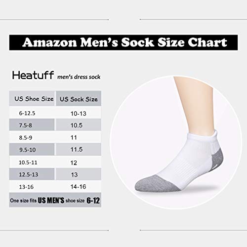 Heatuff Men's Low Cut Ankle Socks Athletic Cushioned Moisture Wicking Breathable Casual Tab Socks -6 Pack(Black)