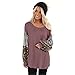 Mlide Womens Long Seelve Round Blouse S-XXL Plus Size Leopard Lantern Sleeve Casual Loose T-Shirts Sweatshirt,Wine,Mthumb 3