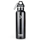 Fnova Insulated Stainless Steel Water Bottle with 2 Caps, Double Walled Vacuum Flask, Standard Mouth, BPA-Free, Cold 24 Hrs / Hot 12 Hrs
