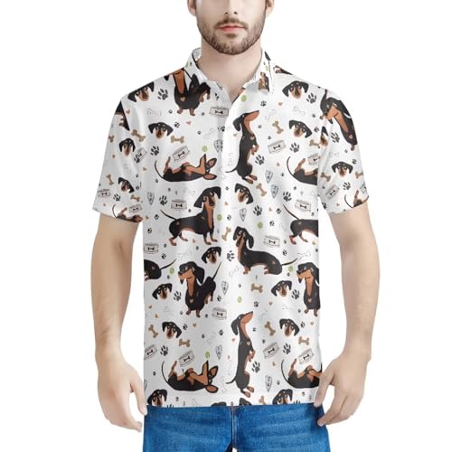 HUGS IDEA Dachshund Paws Print Short Sleeve Shirts