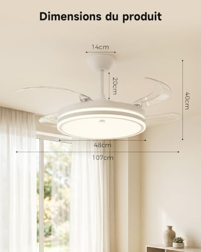 Woox Ceiling Fan with 42" Lamp, 4 Retractable Blades, Silent DC 30W Motor, 50W LED Dimmable, 6 Speed, Summer/Winter, Remote Control | LED 50W Variable without Bearing (CCT), 4 Retractable Blades, Silent 30W DC Motor, 6 Speed, Summer/Winter, Remote Control