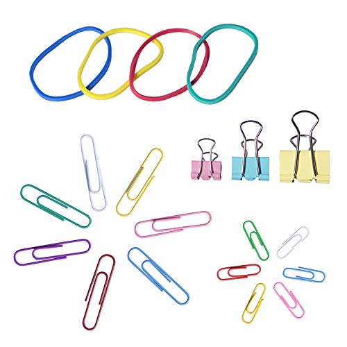 240 Pcs Binder Clips, Paper Clips, Rubber Bands, Paper Clamps Assorted 3 Sizes, Paper Binder Clips Metal Fold Back Clips with Box Assorted Colors