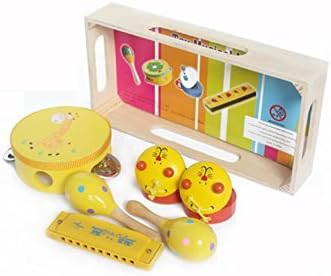 Super Cute Kids Musical Instrument Set Percussion Toy Rhythm Band Set Includes 2 Maracas, 1 Tambourine, 2 Castanets, 1 Harmonica – Perfect Music Kit for Babies, Children &amp; Toddlers