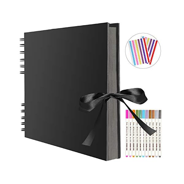 FUNVCE Fotoalbum 80 Schwarze Seiten Scrapbook Fotoalbum zum Selbstgestalten 40Blatt 30.48 x21cm Fotobuch zum Einkleben DIY Spiralalbum Vintage für Baby Valentinstag Geburtstag Geschenk