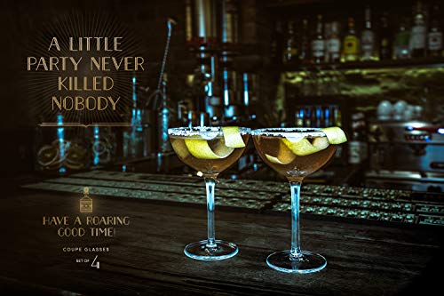 Vintage Crystal Champagne Coupe Glasses | Set of 4 or 2 | 4-5 oz Classic Cocktail Glassware - Martini, Manhattan, Cosmopolitan, Sidecar, Daiquiri | 1920s Speakeasy Retro Style Saucers | Gift Box