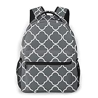 HUNANing Fashion Leisure Backpack for Girls and Boys, College Student School Laptop Daypack Teen Lightweight Casual Bookbags, High Capacity Travel Bag - Charcoal Gray White Quatrefoil Clover Pattern