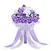 Handmade Wedding Bridal Bouquet Artificial Flowers Rose with Fake Pearl and Ribbon for Bridesmaid Bride