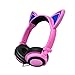 Cat Ear Headphones, KOMRT Blinking Kids Headphones Fashion Glowing Cosplay Headset, Foldable Over-Ear Gaming Headsets with LED Light for Girls, Children, Compatible for iPhone 6S,Android Phone,PC