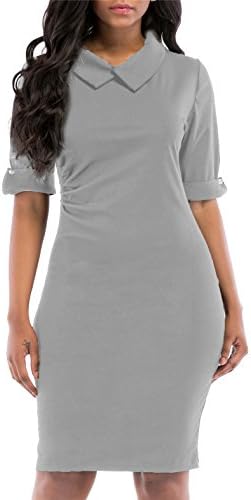 Women's 3/4 Sleeve Lapel Party Dress Cocktail Dress Sexy With Pleated Detail Gray Large