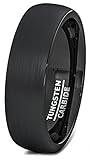 Tungsten Ring 6mm Black Brushed Mens Wedding Band Dome Comfort Fit