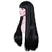 Rosa Star Long Straight Hair Wigs with Flat Bangs Natural Black Synthetic Wig Cosplay Daily Wigs for Women 26 Inches(1#)