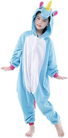 SWEETXIN Halloween Unisex Children Cosplay One piece Pyjamas Animals Costumes (5-height 41-46", Blue Pegasus horse)