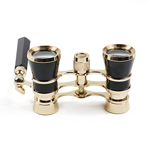 Kingscope 3X25 Vintage Opera Glasses Binoculars for Theater Musical Concert (Lorgnette, Black, with Handle)