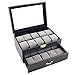 Caddy Bay Collection Black Classic Watch Case Display Box With Clear Glass Top Holds 20 Watches