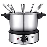 Fondue Pot Aicok Electric Fondue Set Stainless Steel Fondue Maker, Nonstick Melting Pot for Fondue Cheese and Fondue Chocolate, including Fork Holder and 8 Fondue Forks, 1.5-Quart, 1500W