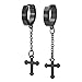 Pair Stainless Steel Black Huggie Hinged Hoop Earrings with Dangling Cross Unisex Men Women Boys