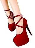 LongSale Womens Matte Lace Up Knee High Platform Pumps Shoes 35 Red