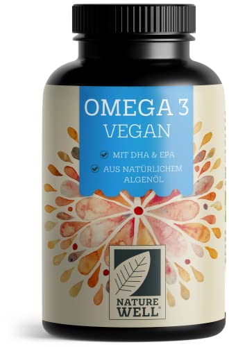 Omega-3 Vegan 120 Kapseln hochdosiert, 2000mg Omega-3 Algenöl pro Tag mit 600mg DHA & 300mg EPA, veganes Omega aus nachhaltigem Anbau als Fischöl-Alternative, l