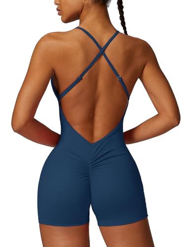 ECUPPER Backless Workout Jumpsuits for Women Sleeveless One Piece Tummy Control Yoga Shorts
