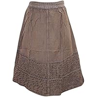 Mogul Interior Womens Skirt Rayon Stonewashed Embroidered Brown Hippie Gypsy Skirts M