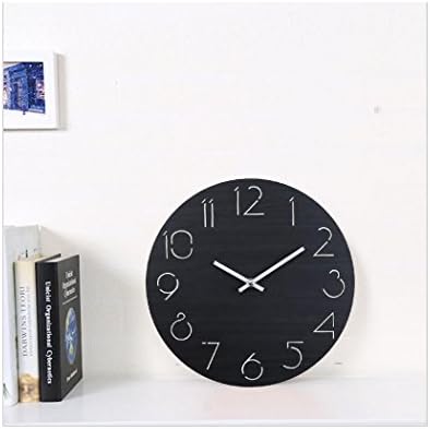 Modern Solid Wood Clock Silent Creative Wall Clock for Living Room Kitchen Bathroom Bedroom Decoration (Black)