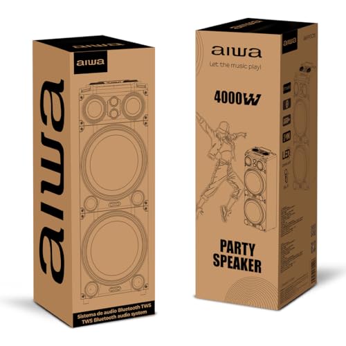 Aiwa Bocina Torre AWPOC15 Bluetooth 5.3 240W RMS 4000W PMPO con Luces LED, USB, AUX, RCA, Entradas para Micrófono, Ecualizador, Sonido Potente Ideal para Fiestas y Eventos Color Negro