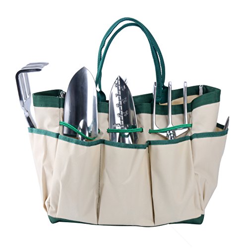 YaeTact 7 Piece Garden Tool Set with 6 Heavy Duty, Durable Aluminum Alloy Tools with Ergonomic Handles and Sizable Garden Tote Bag