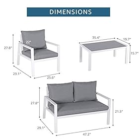 Soleil Jardin 4-Piece Aluminum Outdoor Patio Furniture, Patio Conversation Sofa Set with Removable Cushions, Tempered… 41v90aGM JL
