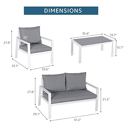 Soleil Jardin 4-Piece Aluminum Outdoor Patio Furniture, Patio Conversation Sofa Set with Removable Cushions, Tempered… 41v90aGM JL