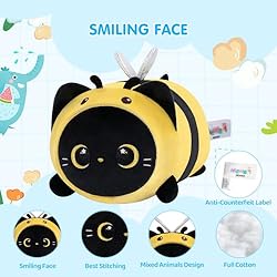 Mewaii Cute Black Cat Bee Plush Pillow, Kawaii