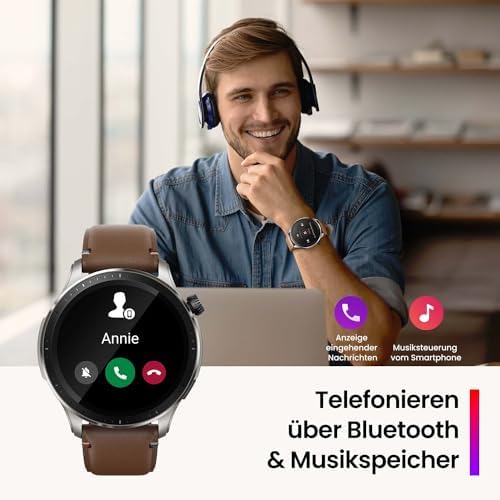 GTR 4 Smartwatch mit Telefonieren über Bluetooth und Musikspeicher,1.43” AMOLED Display,150 Sportmodi,Alexa,14 Tage Akkulaufzeit,präzises GPS-Tracking für Herren Damen