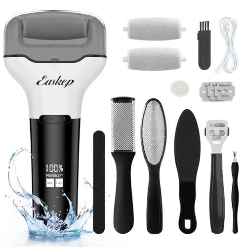 Electric Foot Callus Remover Easkep Rechargeable Portable Electronic Foot File Pedicure Tools, Waterproof 16 in 1 Callus Remover Kit, Professional Pedicure Kit for Dead Hard Cracked Dry Skin (Black)