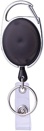 YYMIAO-Retractable Carabiner Badge Reels with Key Ring and Badge Strap for ID Badge Holders,Key Cards(black) (1 PCS)