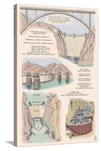 ART.COM Stretched Canvas Print Hoover Dam - Technical Poster by Lantern Press,…