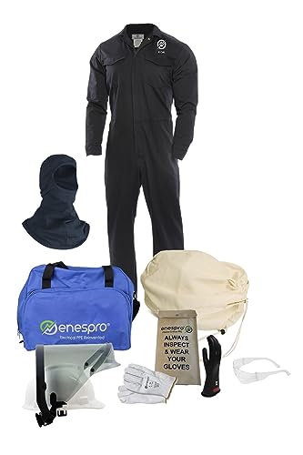 Enespro ArcGuard CAT 2, 8 Calorie, Arc Flash Suit Kit with FR Coverall, Face Sh…