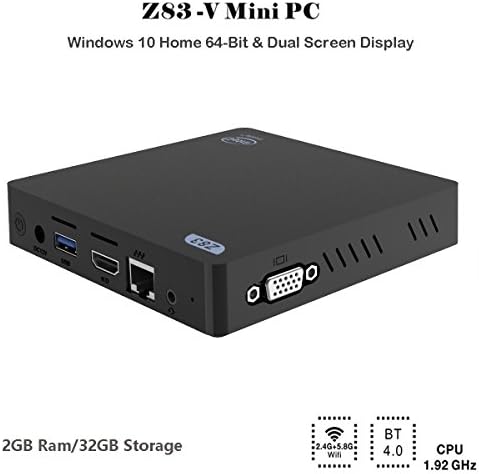 Z83-V Mini PC Desktop, 2GB /32GB Intel Atom x5-Z8350 Processor (Up To 1.92 GHz) HD Graphics 400, 1000Mbps/Lan 2.4/5.8GHz WiFi [Dual Output - VGA/HDMI] [Support Windows 10 64-bit]