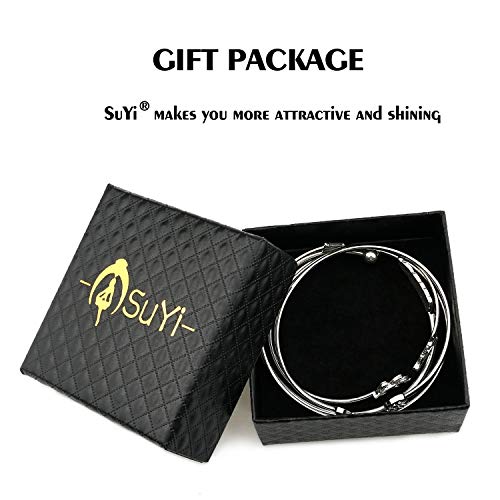 Suyi 4 Pcs Adjustable Cuff Bracelet Open Wire Bangle Stackable Wrap Bracelet Set for Women Girls Silver