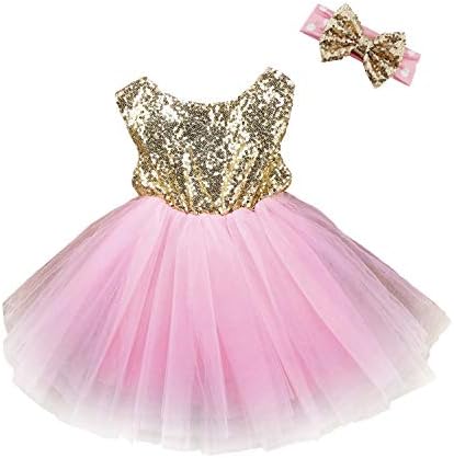 Baby Girls Sequins Tutu Dress Stretchy Toddler Kids Tulle Dress with Bowknot for Wedding Pageant Birthday Party