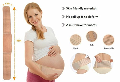 Maternity Belt, Pregnancy Support Belt, Breathable and Comfortable Belly Band That Provides Hip, Pelvic, Lumbar and Lower Back Pain Relief. One Size FITS-All, Nude + Bonus 4 Washable Nursing Pads